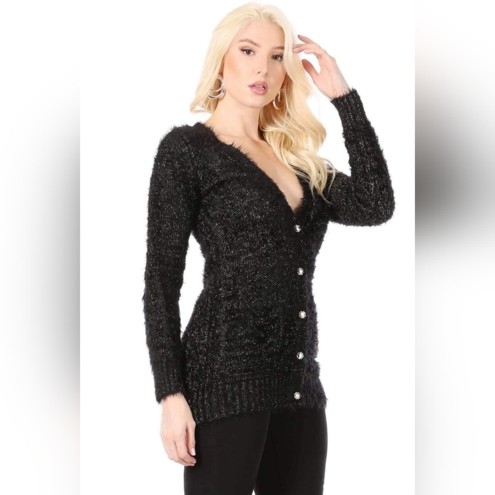 Black fluffy long sweater